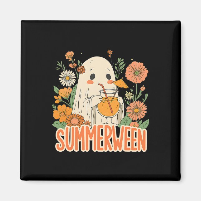 Retro Summerween Ghost Boho Blommigt Summer Hallow Magnet (Framsidan)
