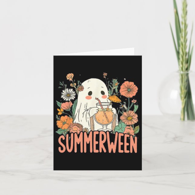 Retro Summerween Ghost Summer Halloween Kort (Framsida)