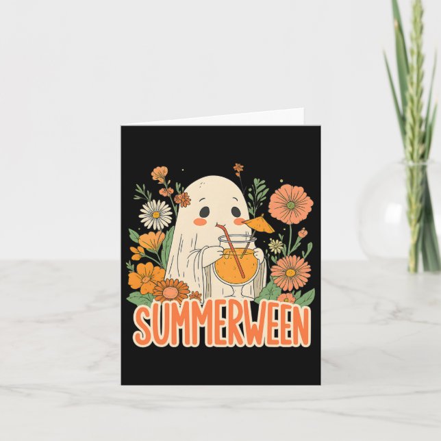 Retro Summerween Spök Boho Blommig Sommar Hallowee Kort (Framsida)