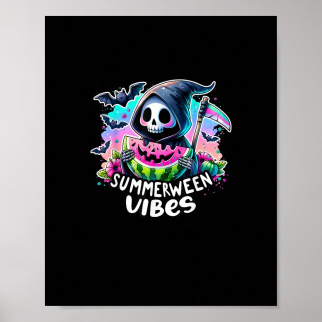 Retro Summerween Vibe Watermelon Ghost Summer Skel Poster (Framsidan)
