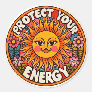 Retro Sun & Blommor Skydda Din Energi Klistermärke
