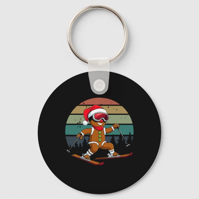Retro Sun Gingerbread Man Skidåkning Santa Hatt Xm Nyckelring (Framsida)