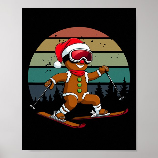 Retro Sun Gingerbread Man Skidåkning Santa Hatt Xm Poster (Framsidan)