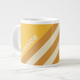 Retro Sun Mustard Ränder med Namn Jumbo Mugg