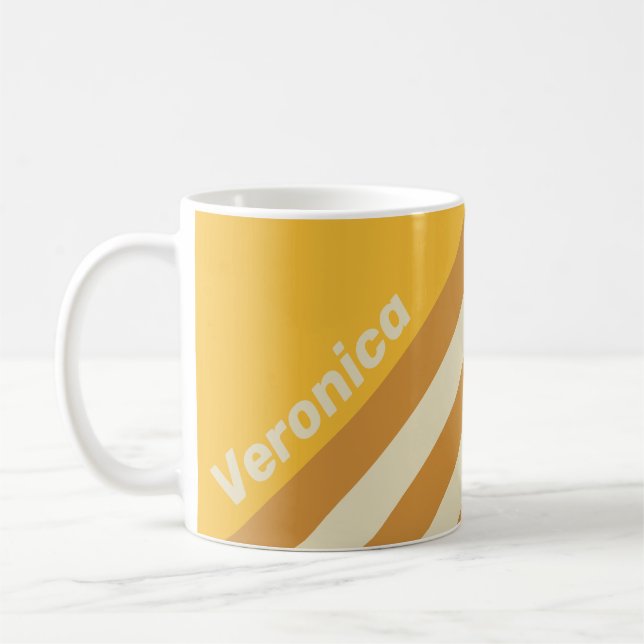 Retro Sun Mustard Ränder med Namn Kaffemugg (Vänster)