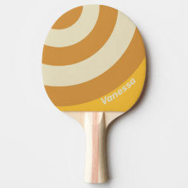 Retro Sun Mustardgul Randig Cirkel med Namn Pingisracket