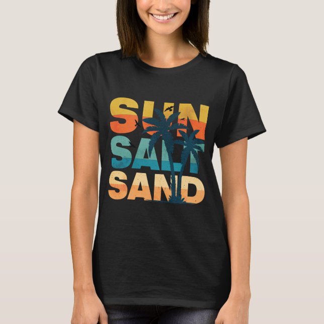 Retro Sun Salt Sand Summer Beach Vibes T Shirt (Framsida)