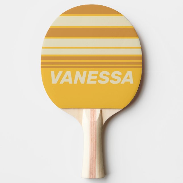 Retro Sun shine Senap Horisont Randig med namn Pingisracket (Framsidan)