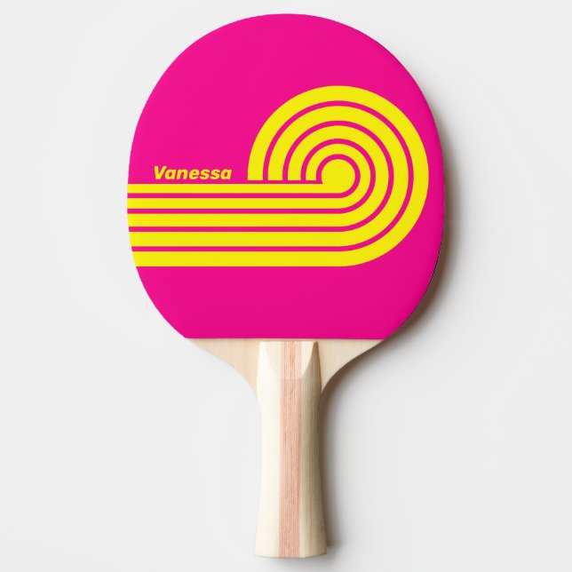 Retro Sun Soaked Curl Ränder med Namn Pingisracket (Framsidan)