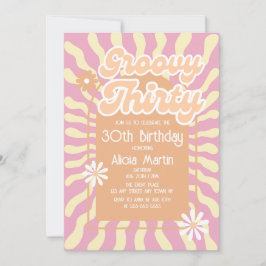 Retro Sun Wave Daisy Groovy Brun 30-årsdag Inbjudningar