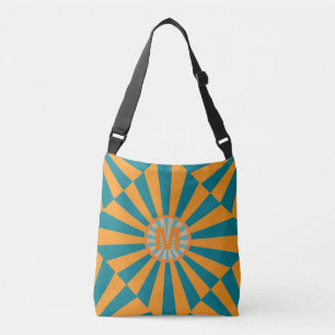 Retro Sunbeam Blå Orange Cool Randig Monogram Axelväska