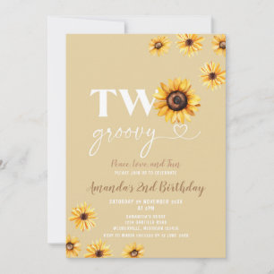 Retro Sunblommor Two Groovy Födelsedagsfest Inbjudningar