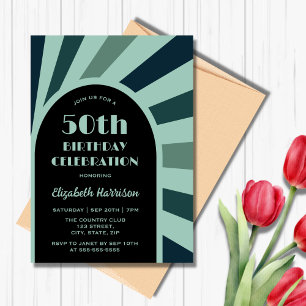 Retro Sunburst Arch Ram Typography Birthday Inbjudningar