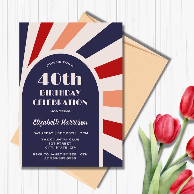 Retro Sunburst Arch Ram Typography Birthday Navy Inbjudningar (Skapare uppladdad)
