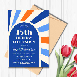 Retro Sunburst Arch Typography Birthday Blue Inbjudningar