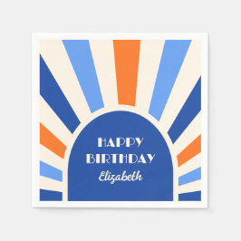 Retro Sunburst Arch Typography Birthday Blue Pappersservett