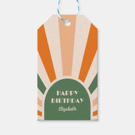Retro Sunburst Arch Typography Birthday Grönt Presentetikett