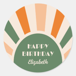 Retro Sunburst Arch Typography Birthday Grönt Runt Klistermärke