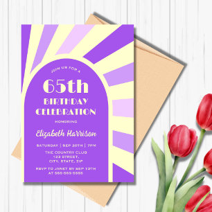 Retro Sunburst Arch Typography Birthday Gult Inbjudningar