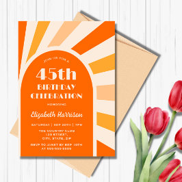Retro Sunburst Arch Typography Birthday Peach Inbjudningar