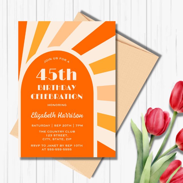 Retro Sunburst Arch Typography Birthday Peach Inbjudningar (Skapare uppladdad)