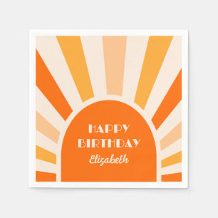 Retro Sunburst Arch Typography Birthday Peach Pappersservett