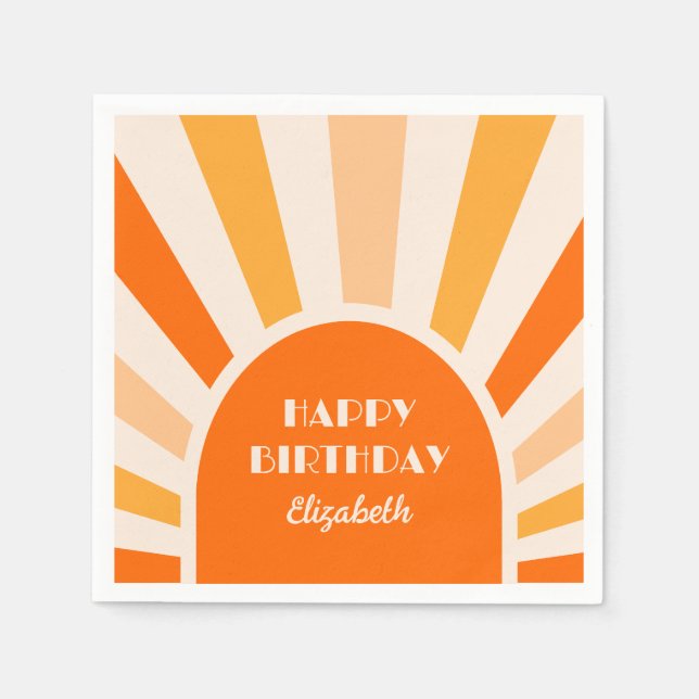 Retro Sunburst Arch Typography Birthday Peach Pappersservett (Framsidan)