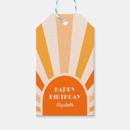 Retro Sunburst Arch Typography Birthday Peach Presentetikett