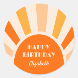 Retro Sunburst Arch Typography Birthday Peach Runt Klistermärke