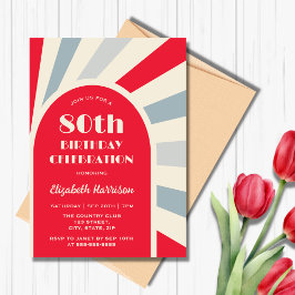 Retro Sunburst Arch Typography Birthday Red Inbjudningar