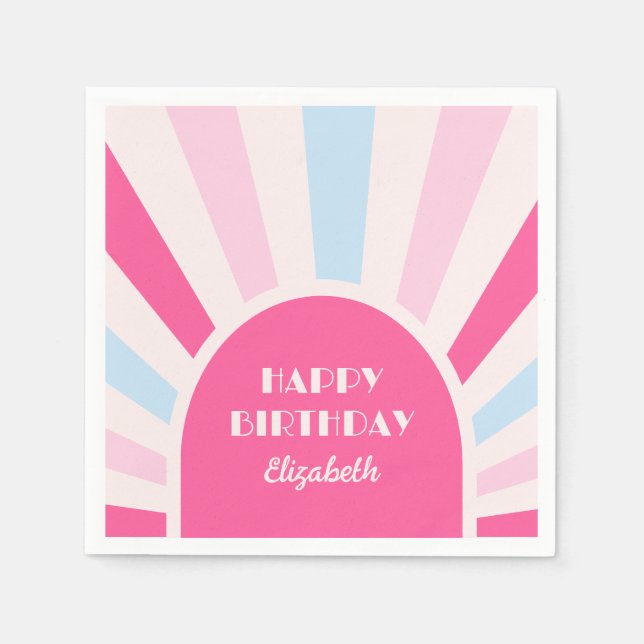 Retro Sunburst Arch Typography Birthday Rosa Pappersservett (Framsidan)