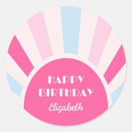 Retro Sunburst Arch Typography Birthday Rosa Runt Klistermärke
