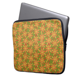 Retro Sunburst Daisy Blomma i Guld Oliv Laptop Fodral