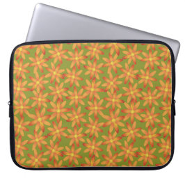 Retro Sunburst Daisy Blommig i Guld Oliv Laptop Fodral
