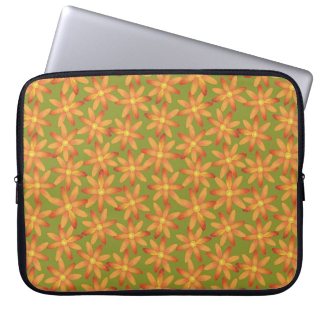 Retro Sunburst Daisy Blommig i Guld Oliv Laptop Fodral (Framsidan)