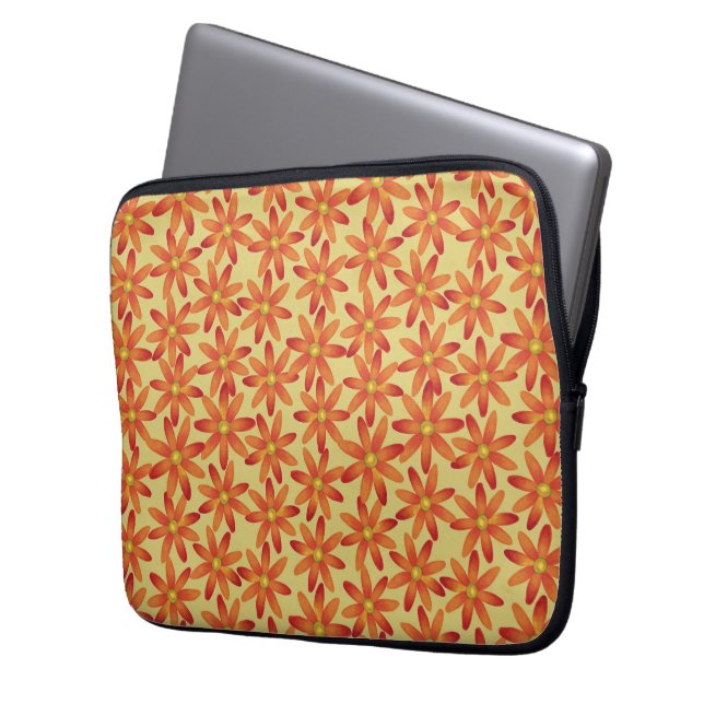 Retro Sunburst Daisy Blomster i varmt gult Laptop Fodral (Framsidan Vänster)