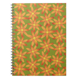 Retro Sunburst Daisy Floral in Golden Olive Anteckningsbok