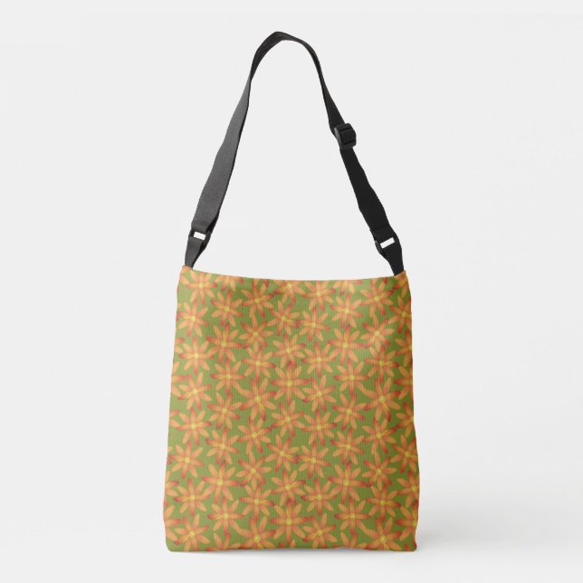 Retro Sunburst Daisy Floral in Golden Olive Axelväska (Baksida)