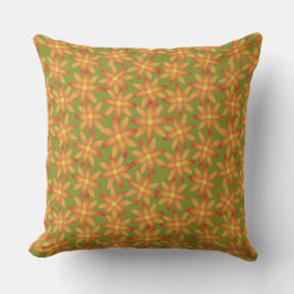 Retro Sunburst Daisy Floral in Golden Olive Kudde