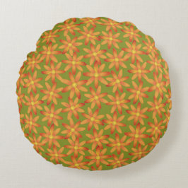 Retro Sunburst Daisy Floral in Golden Olive Rund Kudde