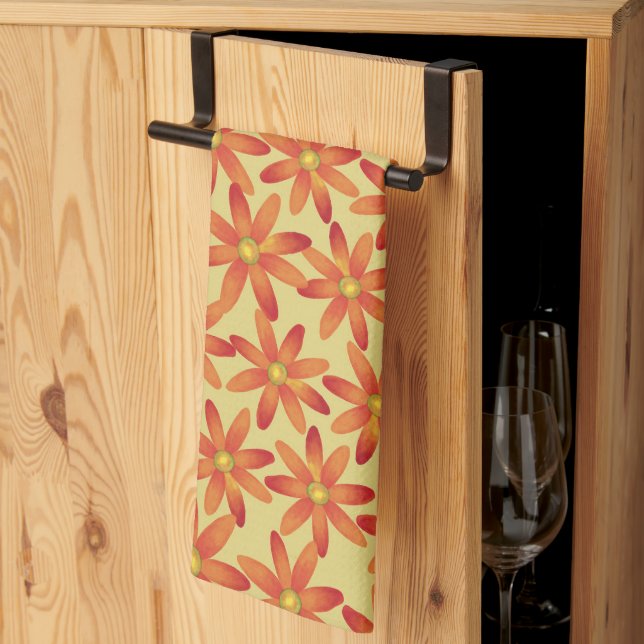 Retro Sunburst Daisy Floral in Warm Yellow Kökshandduk (Thirds Fold)
