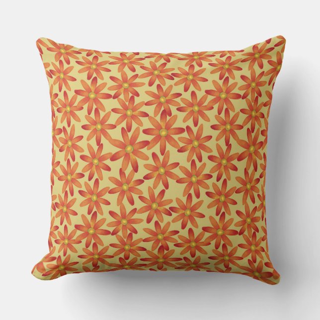 Retro Sunburst Daisy Floral in Warm Yellow Kudde (Framsida)