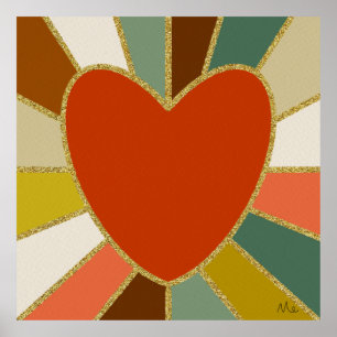 Retro sunburst hjärta poster