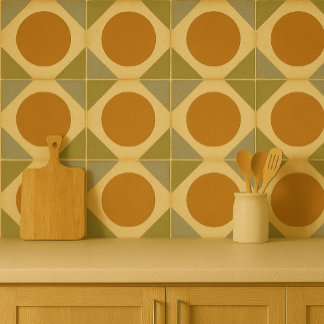 Retro Sunburst-platta – Varm geometrisk design Kakelplatta