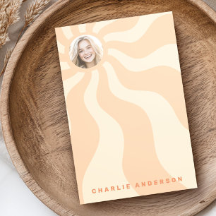 Retro sunburst swirt orange sol-foto och namn post-it block