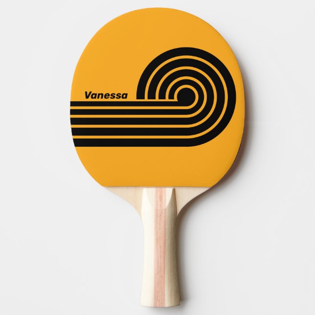 Retro Sunflower Buzz Dual Curl Ränder med Namn Pingisracket (Framsidan)