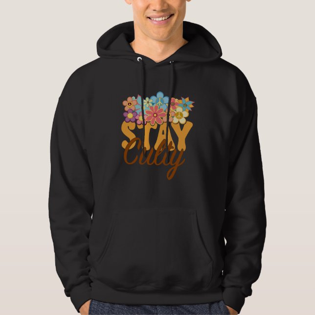 Retro Sunflower Hippie Stay Culty Positive Mind Ha Hoodie (Framsida)