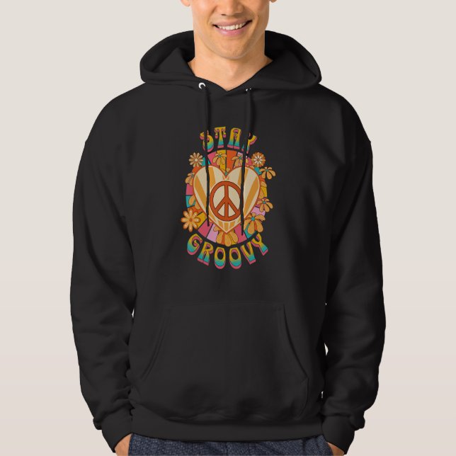Retro Sunflower Hippie Stay Groovy Positive Mind H Hoodie (Framsida)