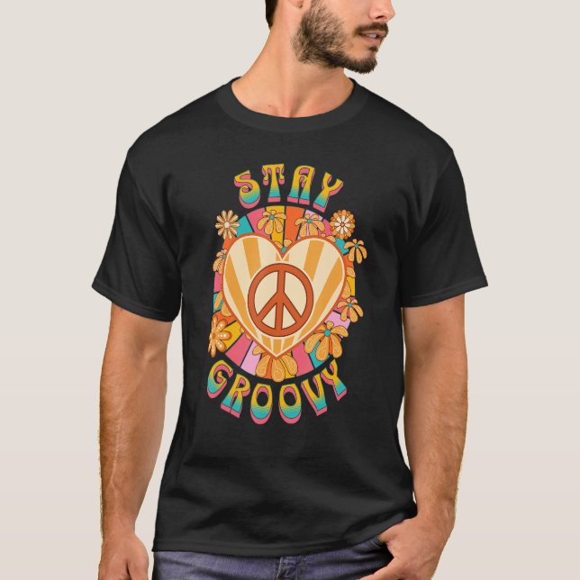 Retro Sunflower Hippie Stay Groovy Positive Mind H T Shirt (Framsida)