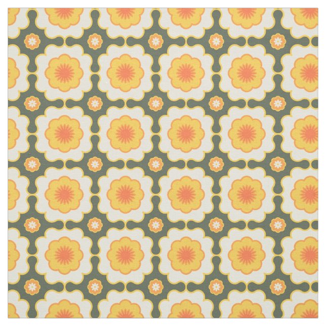 Retro Sunflowerblomma 70-tals geometriskt blommöns Tyg (Provkarta)